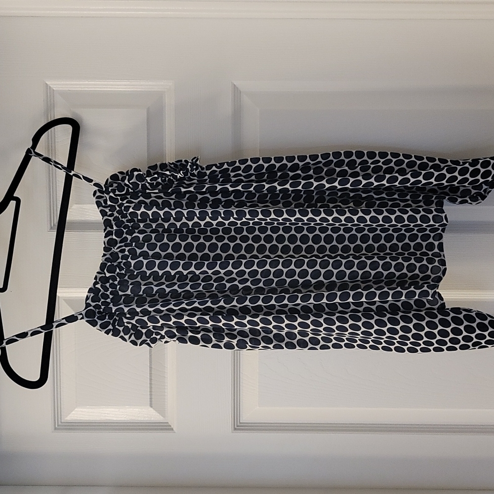 Tacera blue & white polka dot top.